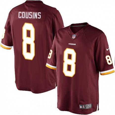 Youth Washington Redskins #8 Kirk Cousins Burgundy Red Team Color Stitched NFL Nike Game Jersey