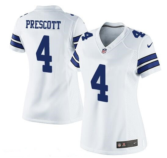 Women's Dallas Cowboys #4 Dak Prescott White Road Stitched NFL Nike Game Jersey