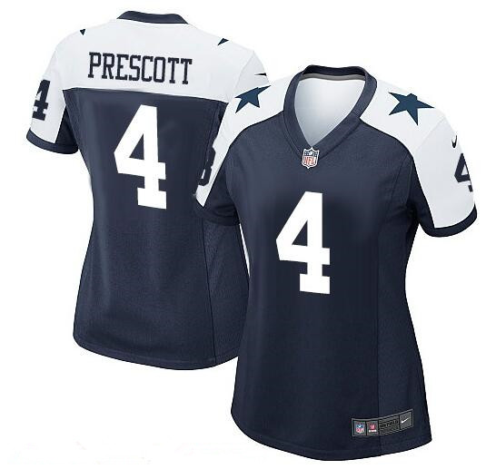 Women's Dallas Cowboys #4 Dak Prescott Navy Blue Thanksgiving Alternate Stitched NFL Nike Game Jersey