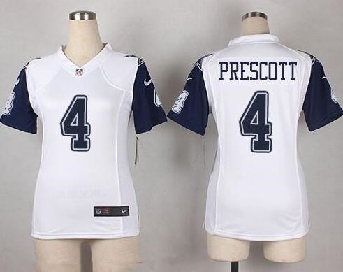 Women's Dallas Cowboys #4 Dak Prescott White 2015 Color Rush Stitched NFL Nike Game Jersey