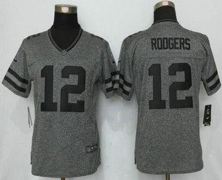 Women's Green Bay Packers #12 Aaron Rodgers Nike Gray Gridiron NFL Gray Limited Jersey