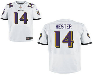 Men's Baltimore Ravens #14 Devin Hester White Road Stitched NFL Nike Elite Jersey