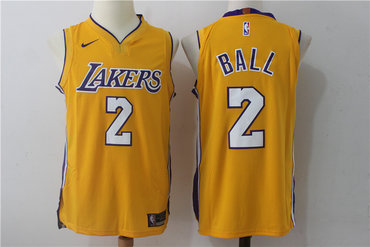 Men's Los Angeles Lakers #2 Lonzo Ball New Yellow 2017-2018 Nike Swingman Stitched NBA Jersey