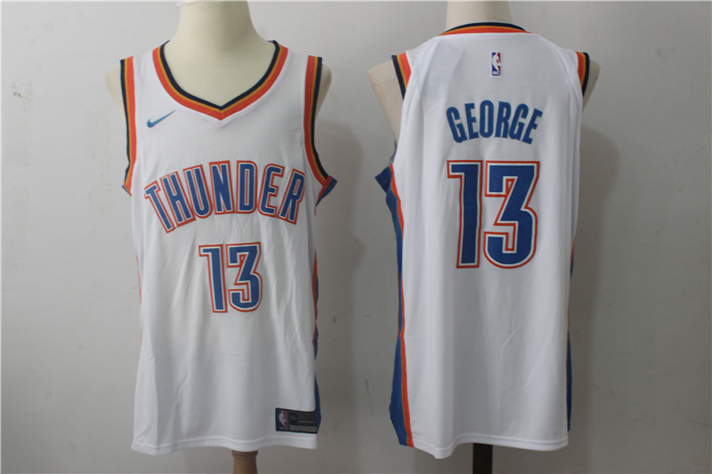 Men's Oklahoma City Thunder #13 Paul George New White 2017-2018 Nike Swingman Stitched NBA Jersey