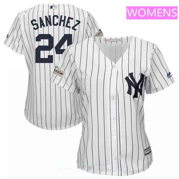 Women's New York Yankees #24 Gary Sanchez Majestic White 2017 Postseason Cool Base Player Jersey