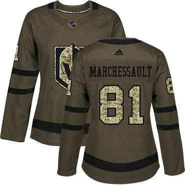 Adidas Vegas Golden Golden Knights #81 Jonathan Marchessault Green Salute to Service Women's Stitched NHL Jersey