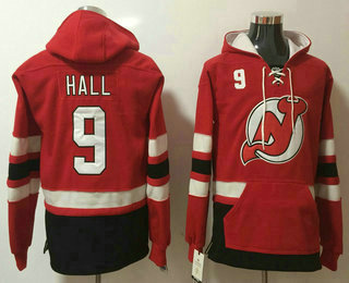 Men's New Jersey Devils #9 Taylor Hall Red Pocket Stitched NHL Old Time Hockey Pullover Hoodie