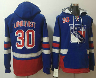 Men's New York Rangers #30 Henrik Lundqvist Royal Blue Pocket Stitched NHL Old Time Hockey Pullover Hoodie