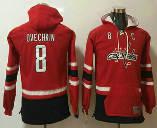 Youth Washington Capitals #8 Alex Ovechkin NEW Red Pocket Stitched NHL Old Tim Hockey Hoodie