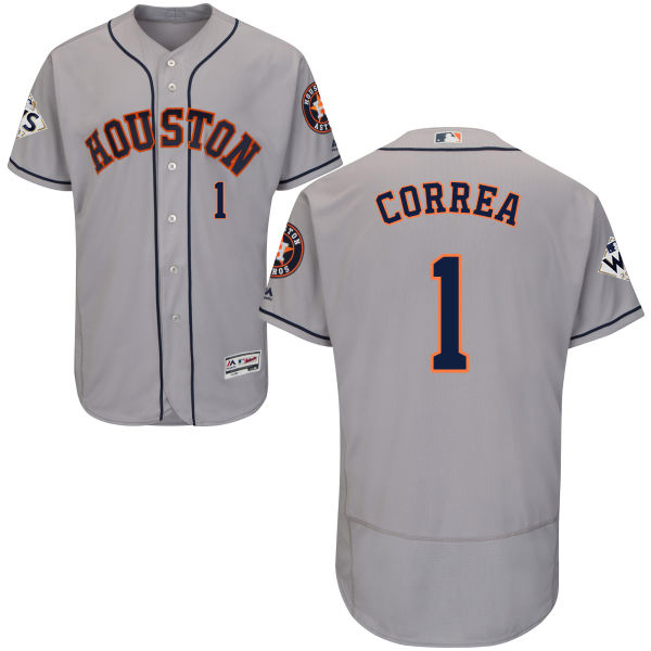 Men's Houston Astros #1 Carlos Correa Grey Flexbase Authentic Collection 2017 World Series Bound Stitched MLB Jersey