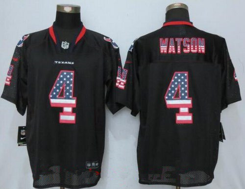 Men's 2017 NFL Draft Houston Texans #4 Deshaun Watson Black USA Flag Fashion Stitched NFL Nike Elite Jersey