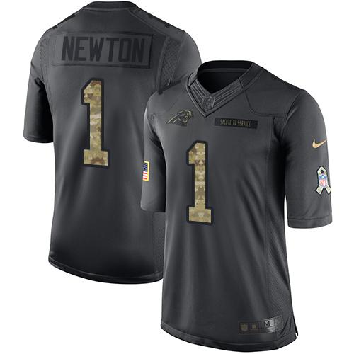 Nike Panthers #1 Cam Newton Black Men's Stitched NFL Limited 2016 Salute to Service Jersey