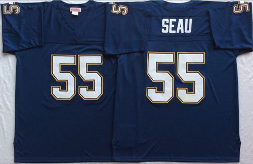 1994 Chargers #55 Junior Seau Navy Blue Throwback Stitched NFL Jersey