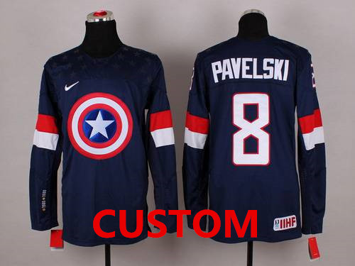 Custom 2015 Men's Team USA Captain America Fashion Navy Blue Jersey