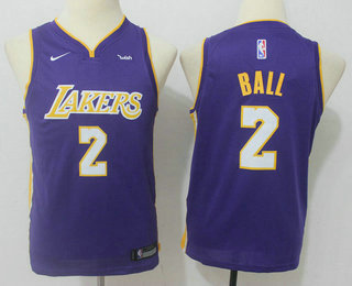 Youth Los Angeles Lakers #2 Lonzo Ball New Purple 2017-2018 Nike Swingman Wish Stitched NBA Jersey