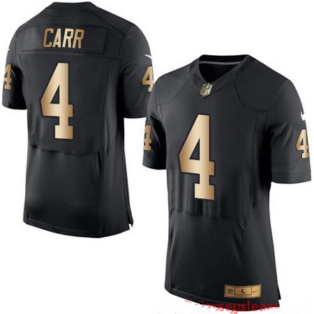 Men's Oakland Raiders #4 Derek Carr Black With Gold Stitched NFL Nike Elite Jersey