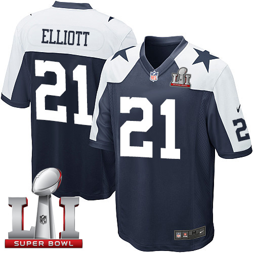 Nike Cowboys #21 Ezekiel Elliott Navy Blue Thanksgiving Throwback Stitched NFL Super Bowl LI 51 Elite Jersey