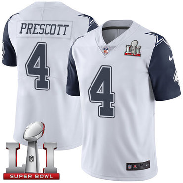 Nike Cowboys #4 Dak Prescott White Stitched NFL Super Bowl LI 51 Limited Rush Jersey