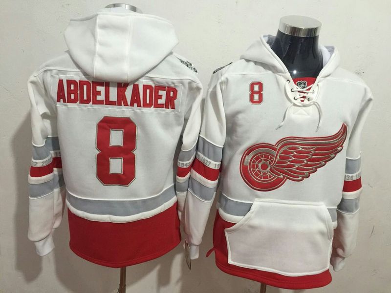 Red Wings 8 Justin Abdelkader White All Stitched Hooded Sweatshirt