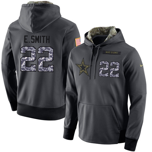 NFL Men's Nike Dallas Cowboys #22 Emmitt Smith Stitched Black Anthracite Salute to Service Player Performance Hoodie