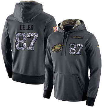 NFL Men's Nike Philadelphia Eagles #87 Brent Celek Stitched Black Anthracite Salute to Service Player Performance Hoodie