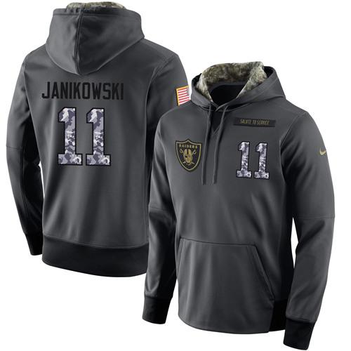 NFL Men's Nike Oakland Raiders #11 Sebastian Janikowski Stitched Black Anthracite Salute to Service Player Performance Hoodie