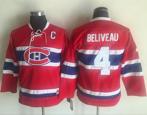 Canadiens #4 Jean Beliveau Red CCM Throwback Stitched Youth NHL Jersey