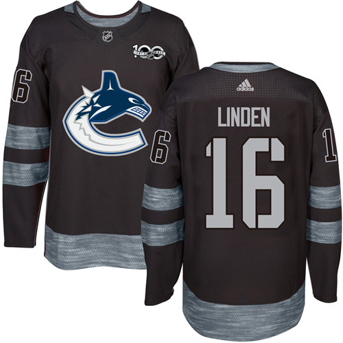 Men's Vancouver Canucks #16 Trevor Linden Black 100th Anniversary Stitched NHL 2017 adidas Hockey Jersey