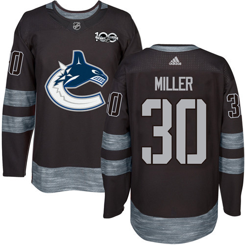 Men's Vancouver Canucks #30 Ryan Miller Black 100th Anniversary Stitched NHL 2017 adidas Hockey Jersey