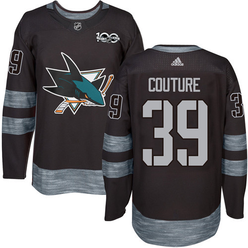 Men's San Jose Sharks #39 Logan Couture Black 100th Anniversary Stitched NHL 2017 adidas Hockey Jersey