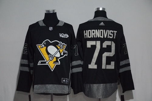 Men's Pittsburgh Penguins #72 Patric Hornqvist Black 100th Anniversary Stitched NHL 2017 adidas Hockey Jersey