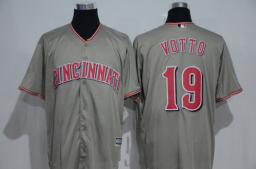 Men's Cincinnati Reds #19 Joey Votto Gray Road Stitched MLB Majestic Cool Base Jersey