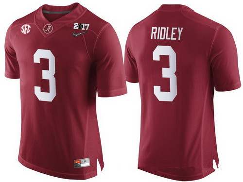 Men's Alabama Crimson Tide #3 Calvin Ridley Red 2017 Championship Game Patch Stitched CFP Nike Limited Jersey