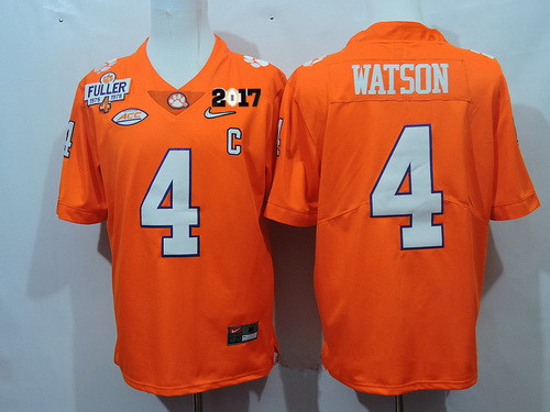 Men's Clemson Tigers #4 Deshaun Watson Orange Diamond Quest 2017 Championship Game Patch Stitched CFP Nike Limited Jersey