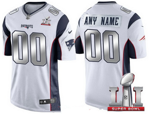 Men's New England Patriots White Steel Silver 2017 Super Bowl LI NFL Nike Custom Limited Jersey