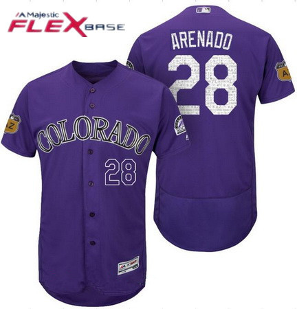 Men's Colorado Rockies #28 Nolan Arenado Purple 2017 Spring Training Stitched MLB Majestic Flex Base Jersey