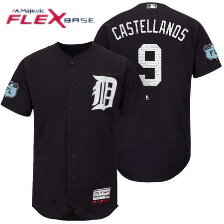 Men's Detroit Tigers #9 Nick Castellanos Navy Blue 2017 Spring Training Stitched MLB Majestic Flex Base Jersey