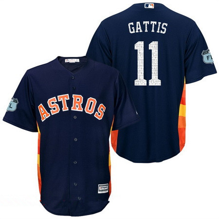 Men's Houston Astros #11 Evan Gattis Navy Blue 2017 Spring Training Stitched MLB Majestic Cool Base Jersey