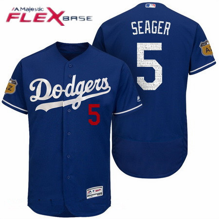 Men's Los Angeles Dodgers #5 Corey Seager Royal Blue 2017 Spring Training Stitched MLB Majestic Flex Base Jersey