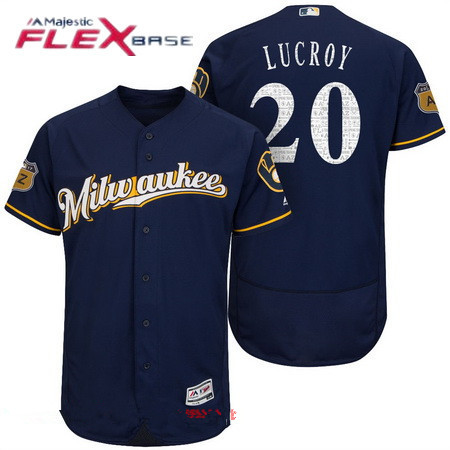 Men's Milwaukee Brewers #20 Jonathan Lucroy Navy Blue 2017 Spring Training Stitched MLB Majestic Flex Base Jersey