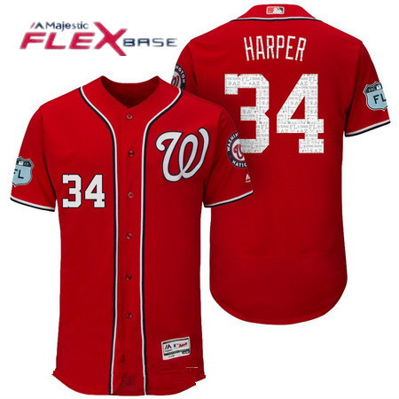 Men's Washington Nationals #34 Bryce Harper Red 2017 Spring Training Stitched MLB Majestic Flex Base Jersey