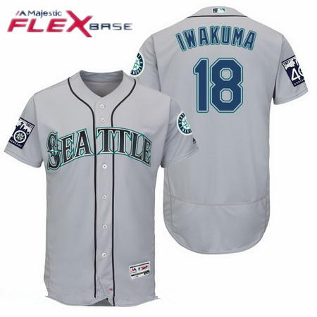 Men's Seattle Mariners #18 Hisashi Iwakuma Gray Road 40TH Patch Stitched MLB Majestic Flex Base Jersey