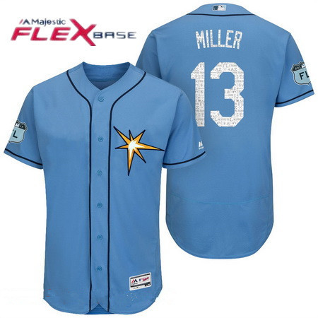 Men's Tampa Bay Rays #13 Brad Miller Light Blue 2017 Spring Training Stitched MLB Majestic Flex Base Jersey