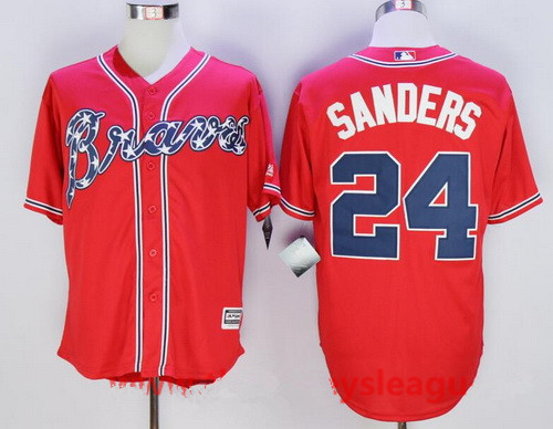 Men's Atlanta Braves #24 Deion Sanders Retired Red Stitched MLB Majestic Cool Base Jersey