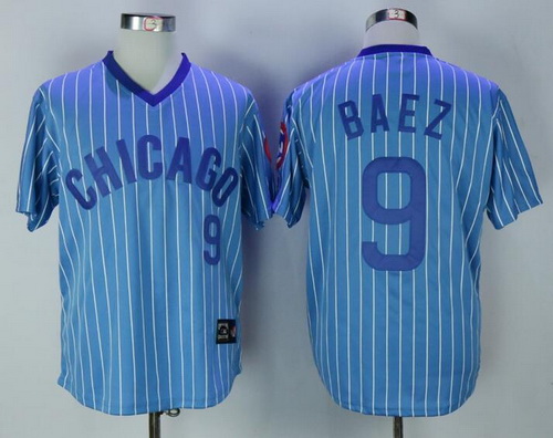 Men's Chicago Cubs #9 Javier Baez 1988 Light Blue Pullover Cooperstown Collection Stitched MLB Jersey By Majestic