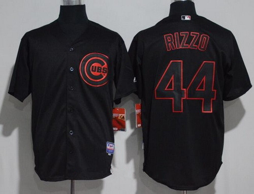 Men's Chicago Cubs #44 Anthony Rizzo Lights Out Black Fashion Stitched MLB Majestic Cool Base Jersey