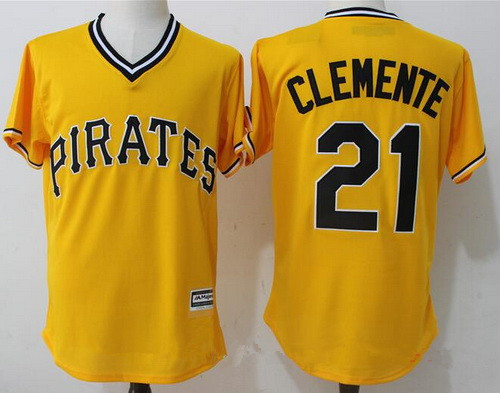 Men's Pittsburgh Pirates #21 Roberto Clemente Retired Yellow Stitched MLB Majestic Cool Base Jersey