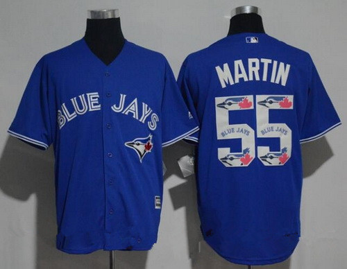 Men's Toronto Blue Jays #55 Russell Martin Royal Blue Team Logo Ornamented Stitched MLB Majestic Cool Base Jersey