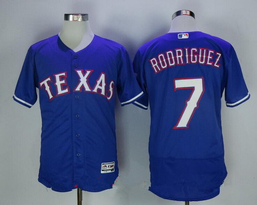 Men's Texas Rangers #7 Ivan Rodriguez Retired Royal Blue Stitched MLB Majestic Flex Base Jersey