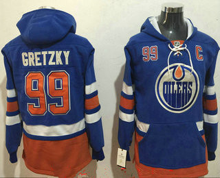 Men's Edmonton Oilers #99 Wayne Gretzky NEW Royal Blue Stitched NHL Old Tim Hockey Hoodie